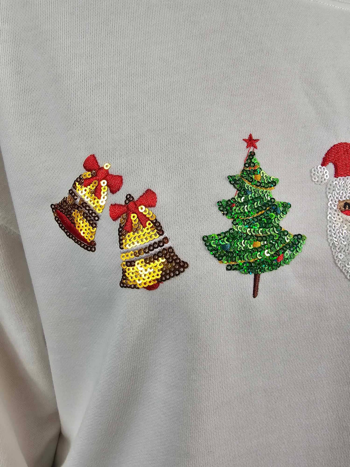 Sequin Santa Christmas Long Sleeve Crop Tee