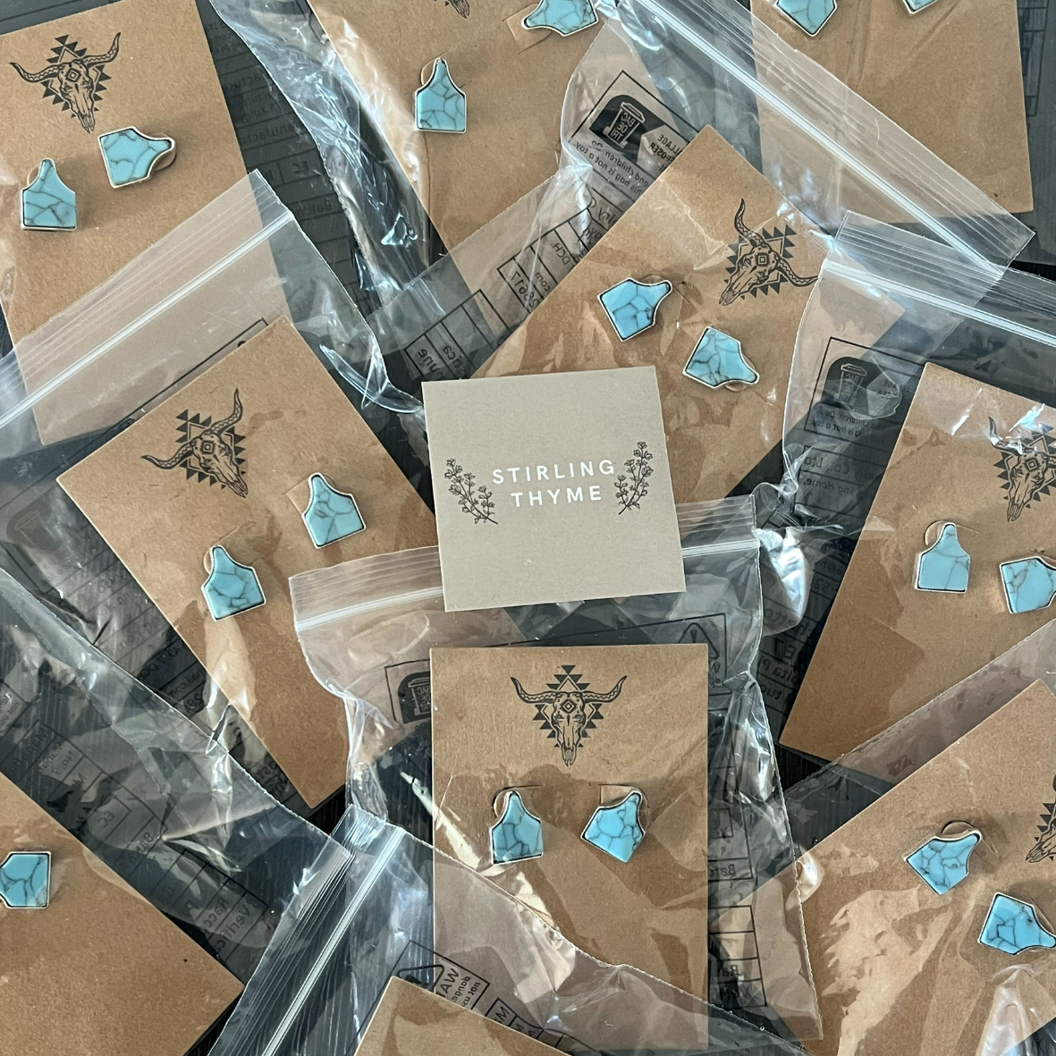 Cow Tag - Faux Cowhide Stud Earrings: Turquoise