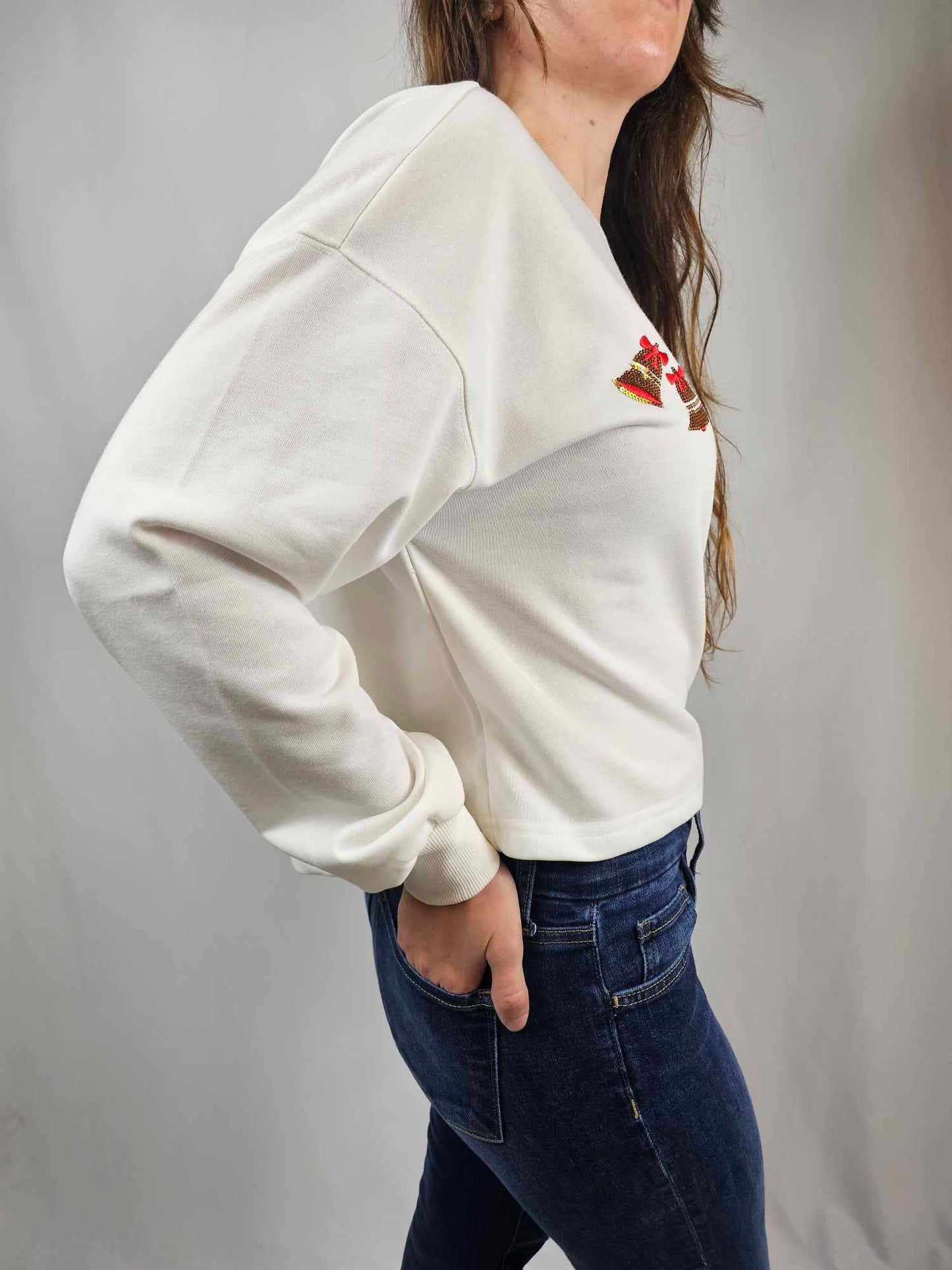 Sequin Santa Christmas Long Sleeve Crop Tee