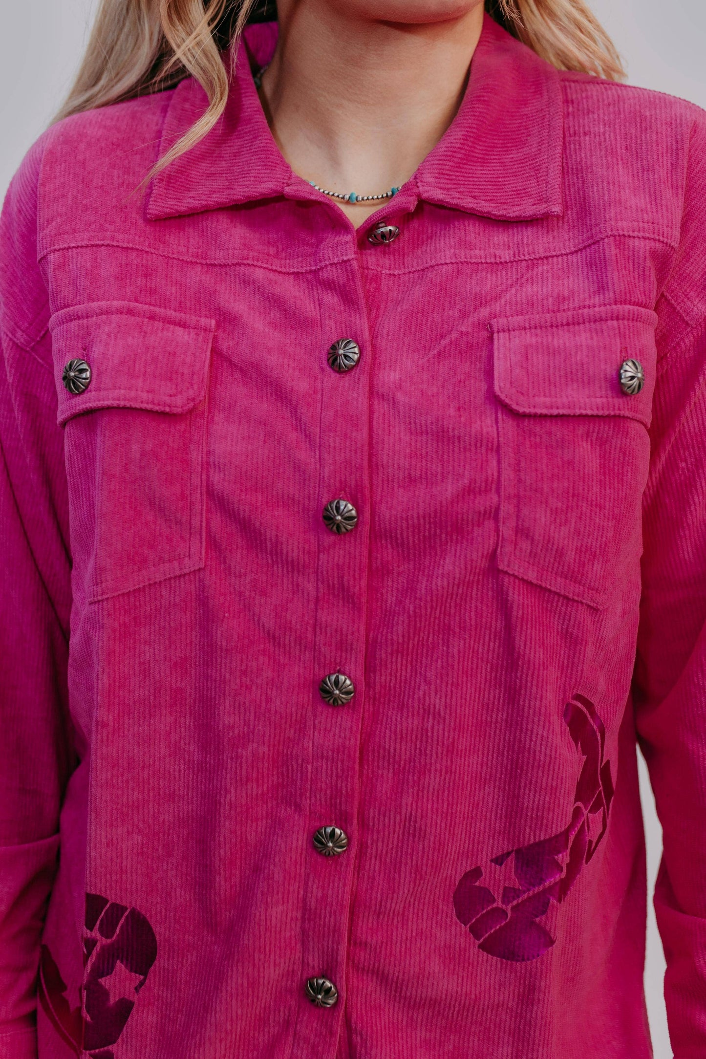 Cowgirl Boot Foil Shacket: Pink