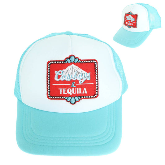 Cowboys  & Tequila Mesh Backing Baseball Cap : Blue