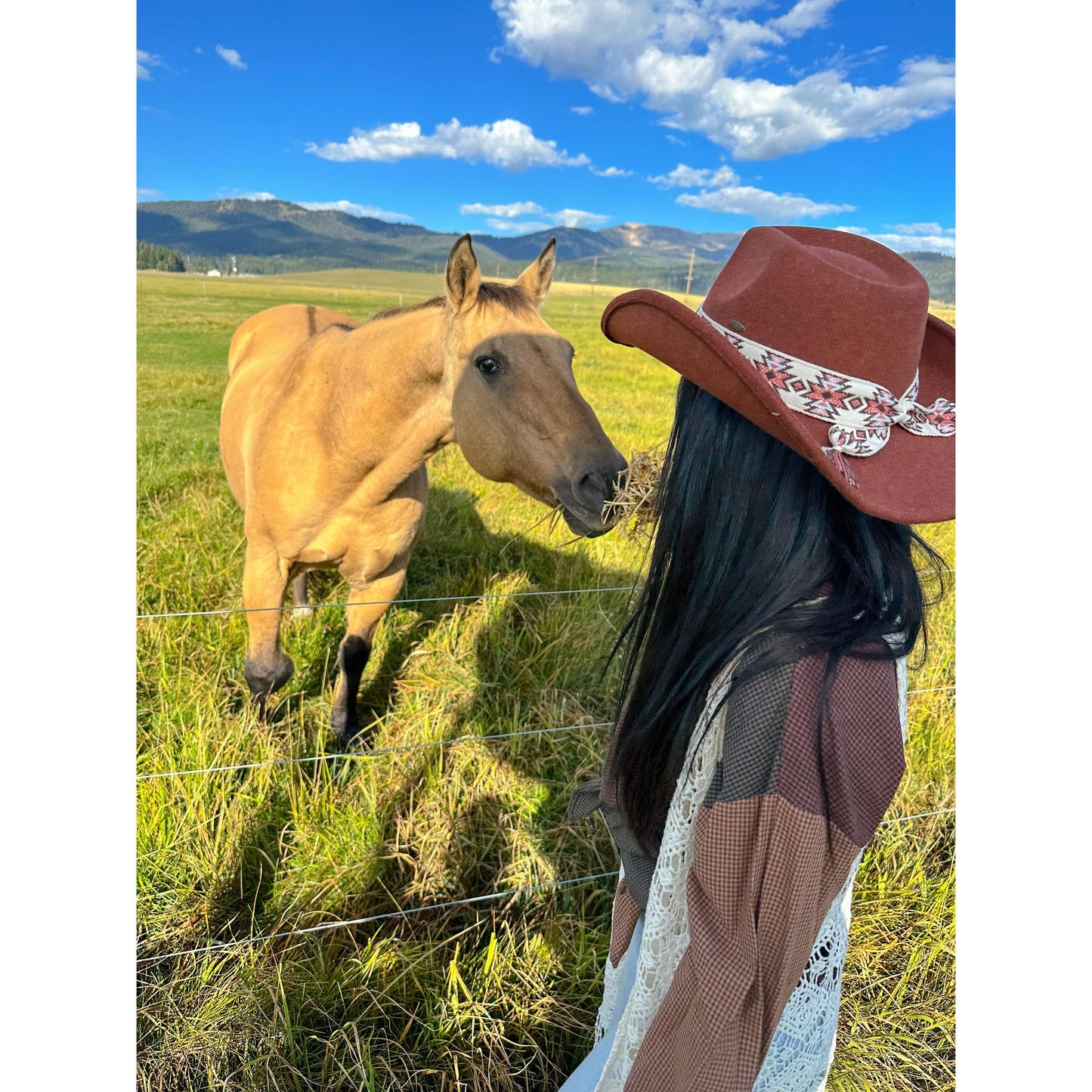 Aztec Vegan Fabric Cowboy Hat: Black