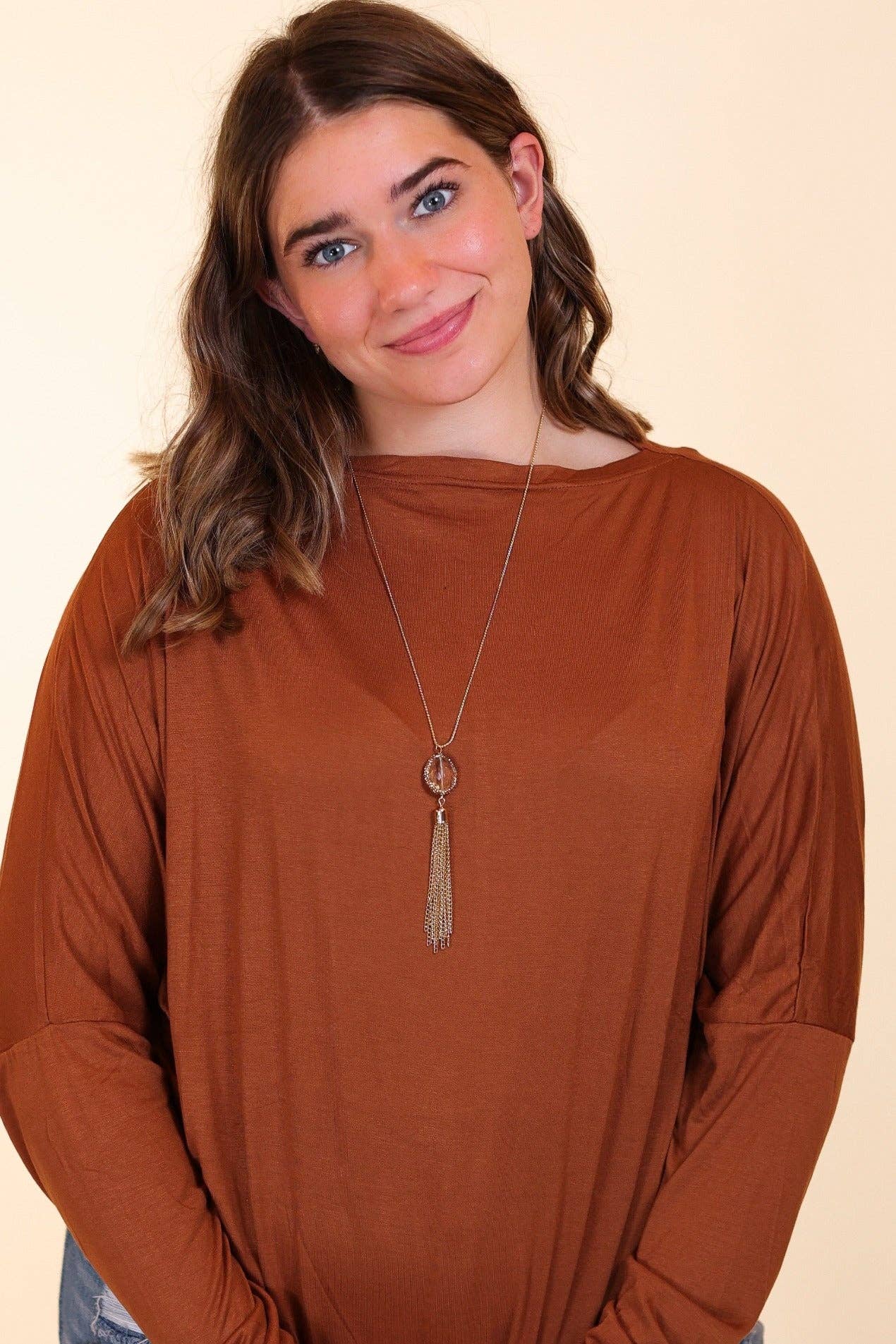 Boss Lady Gold Tassel Necklace with Gemstone: Gold / One Size