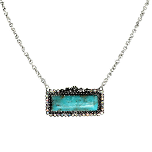 Western Rectangle Concho Necklace: Turquoise