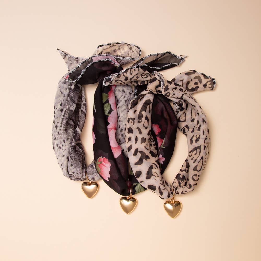 Heart Pendant Scarf Tie-Back Necklace: Floral