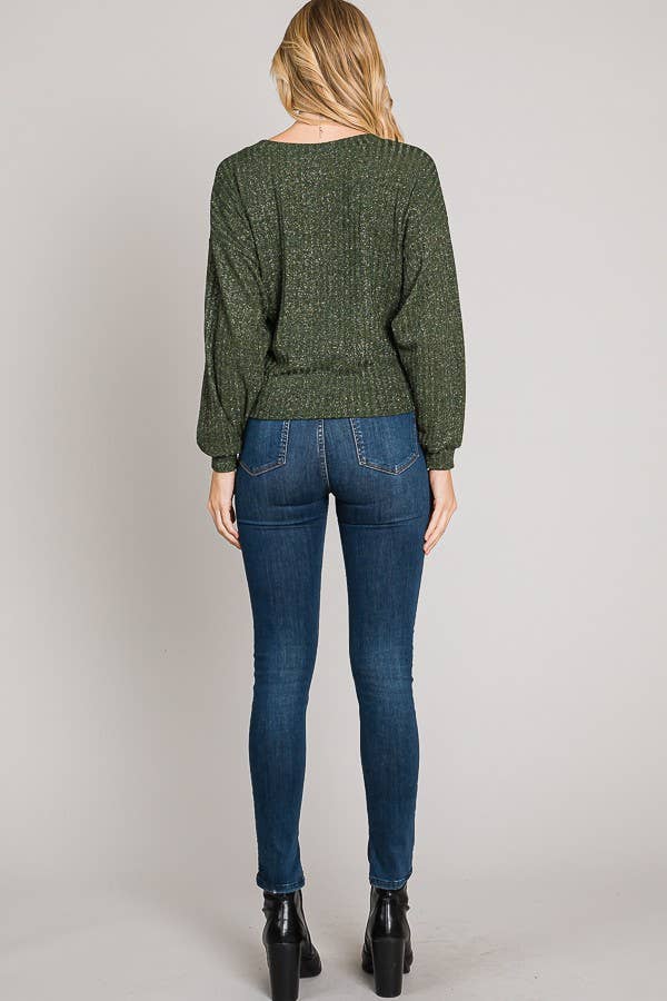 Long Sleeve Boxy Crop Top Lurex Rib Knit