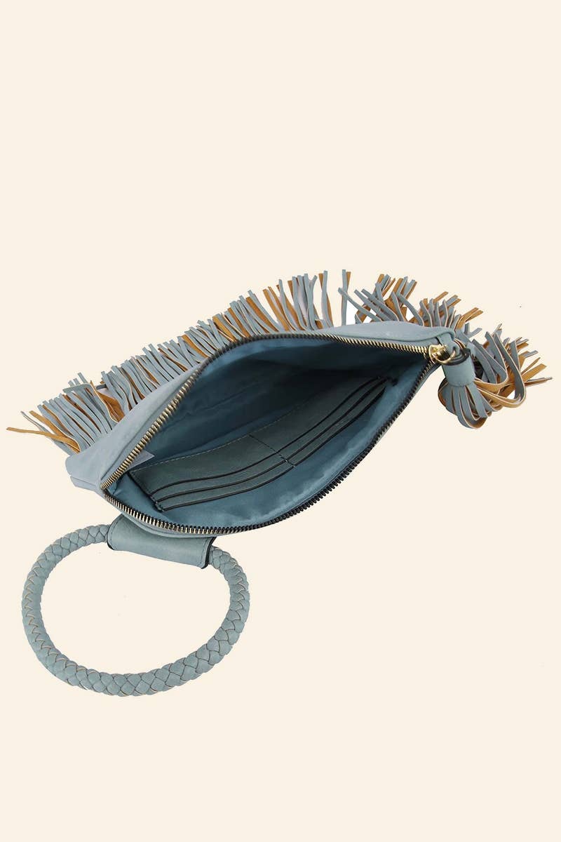 Fringe Cuff Clutch Tassel Wristlet Clutch Bag: SAGE