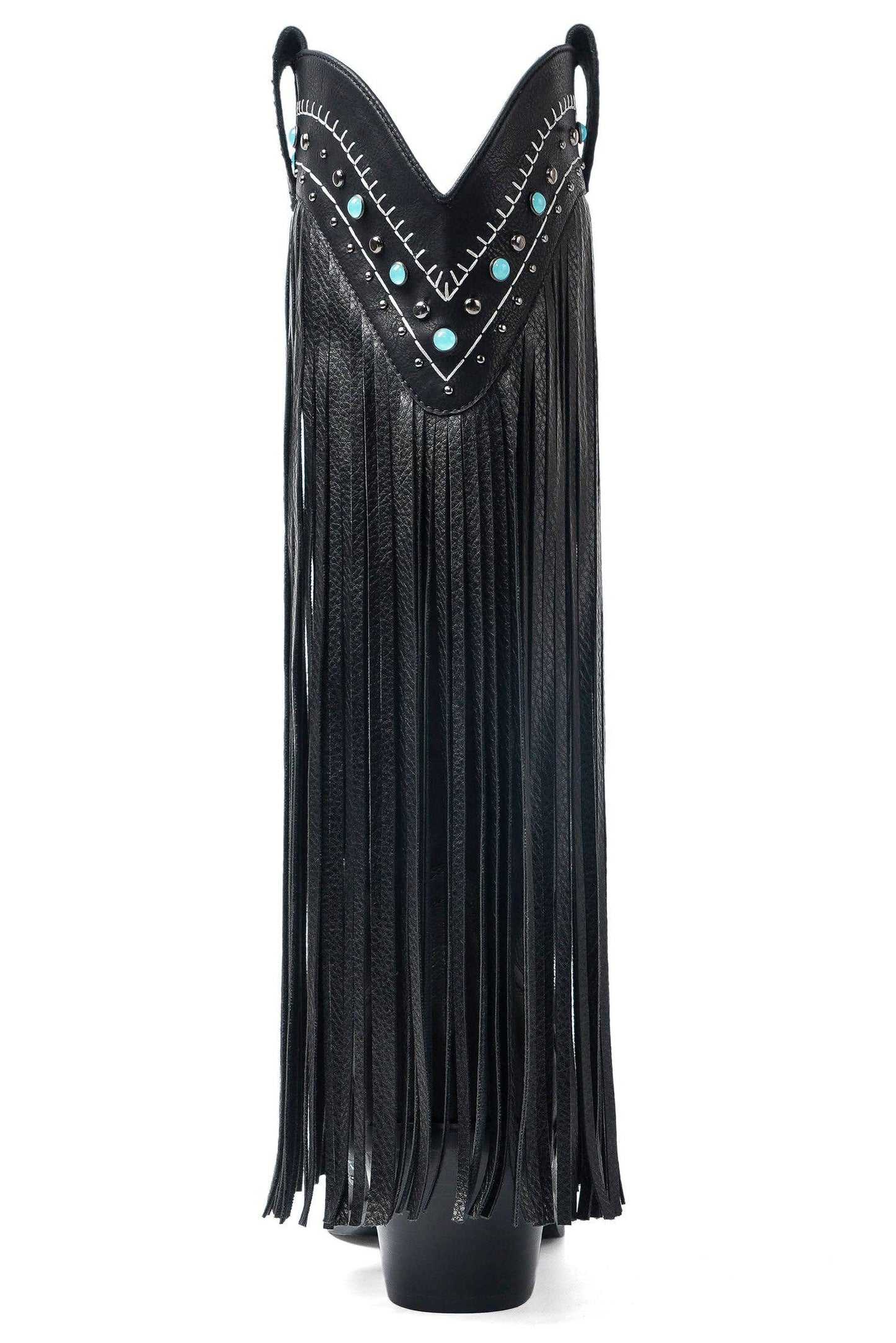 Fringe Cowgirl Boots with Rhinestone Accents: Black