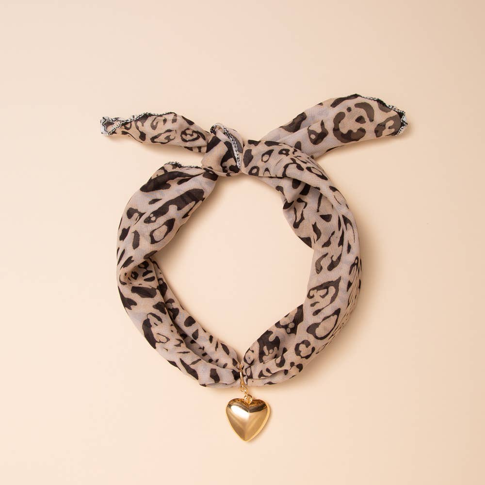 Heart Pendant Scarf Tie-Back Necklace: Floral