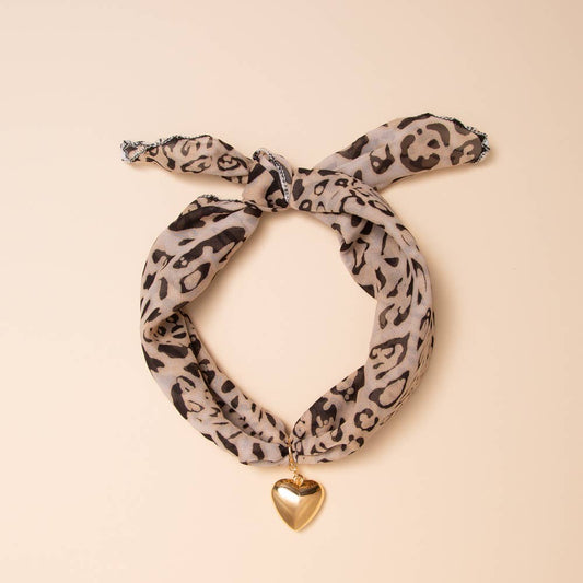 Heart Pendant Scarf Tie-Back Necklace: Leopard