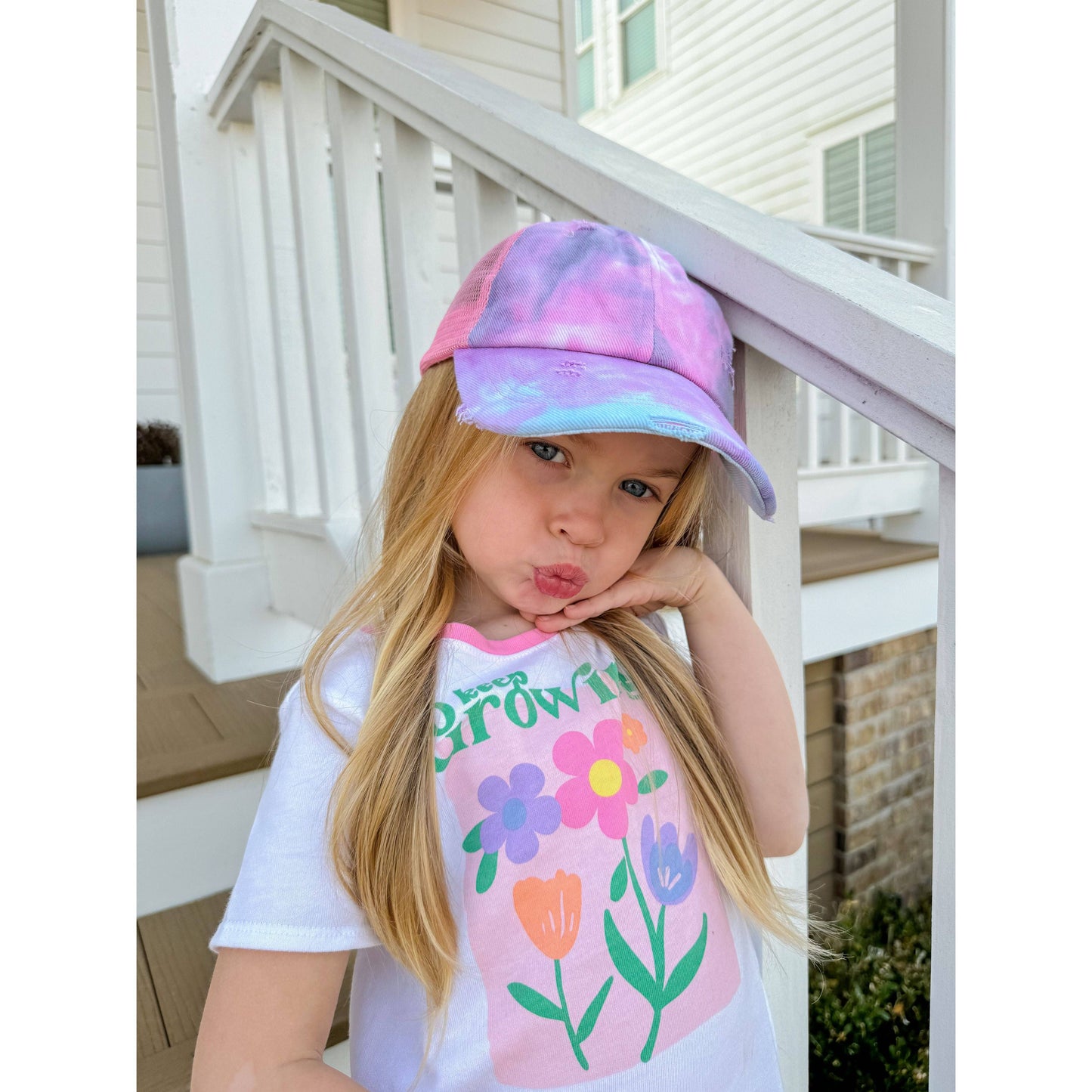 Kids Tie Dye Criss-Cross High Ponytail CC Ball Cap