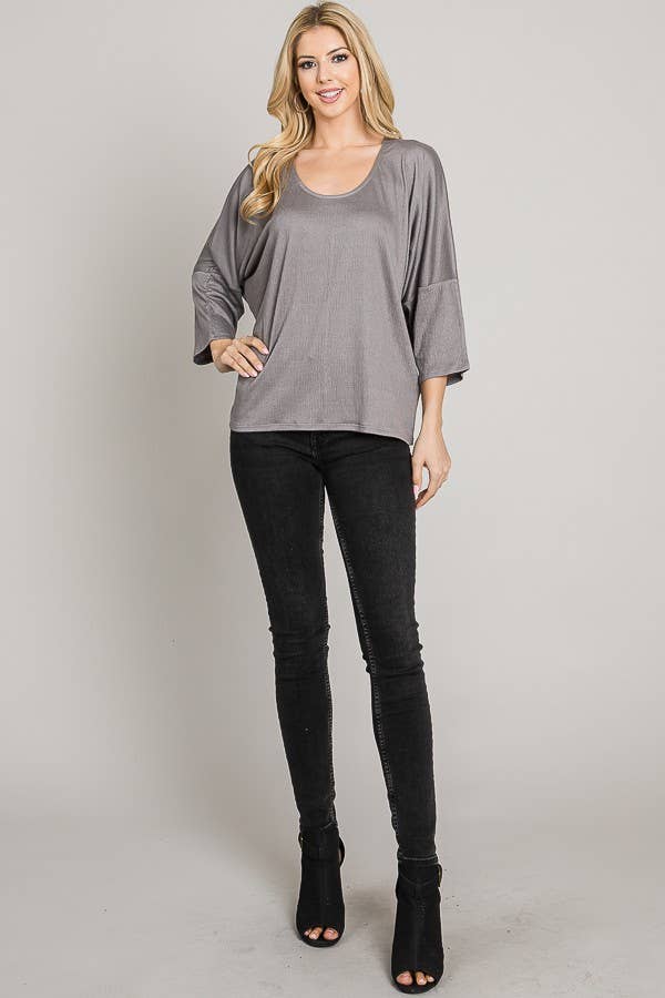 Bracelet sleeve length stretch knit top - Back lace detail: Lt Grey