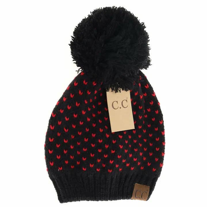 Heart Knit Pom Beanies