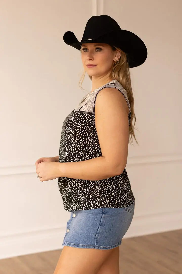 Black and White Leopard Paisley Tank