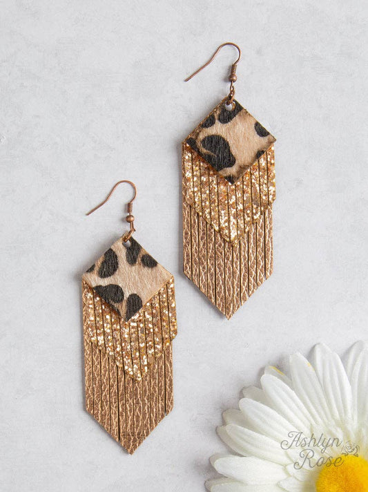 Fringe for Days Earrings, Gold and Leopard: Gold / One Size