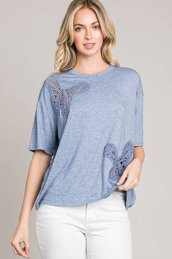 Butterfly Embroidered Cut Out Oversize Knit Top