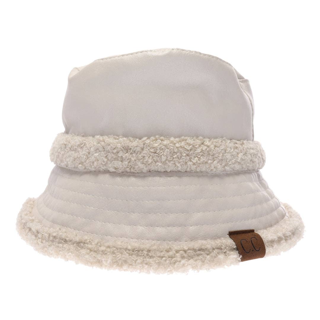 Soft Faux Leather Shearling C.C Bucket Hat: Dove