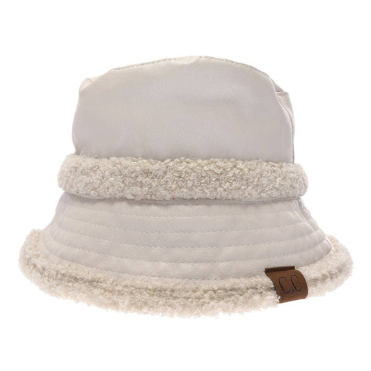 Soft Faux Leather Shearling C.C Bucket Hat: Dove