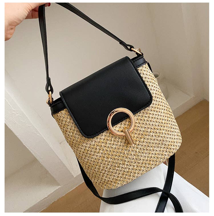 Bohemian Casual Woven Shoulder Bag: Black / One Size