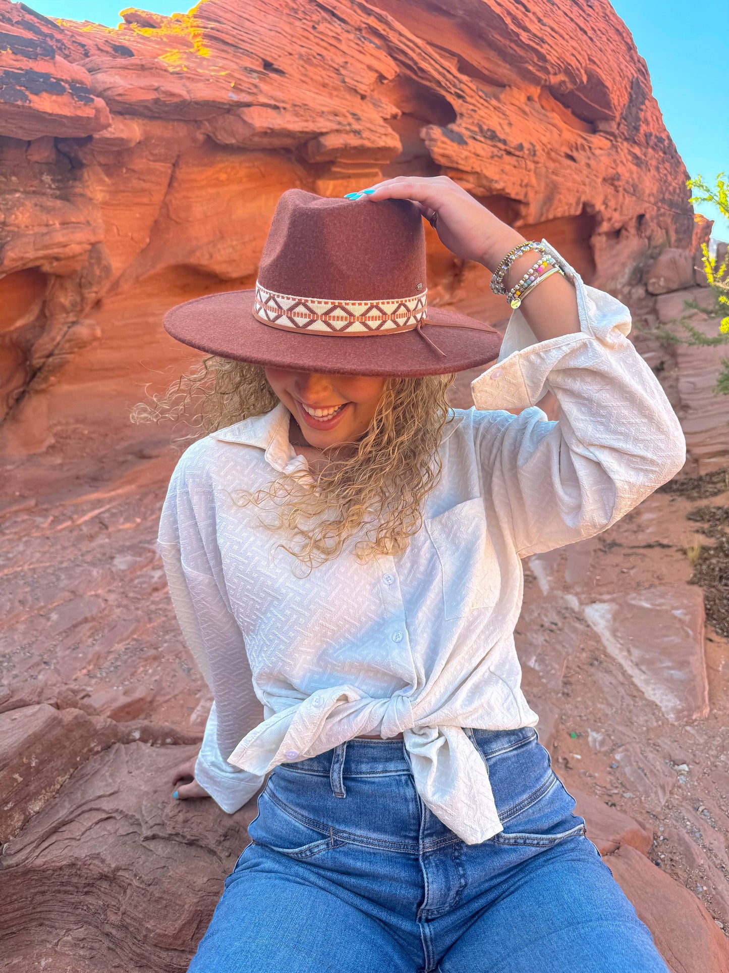 Geometric Band C.C Vegan Felt Hat: Heather Grey