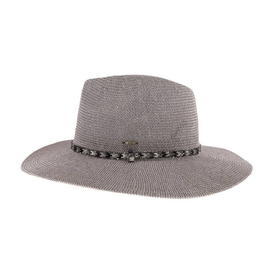 Knit Rhinestone Bugle Bead Trim C.C Panama Hat: Lt. Grey