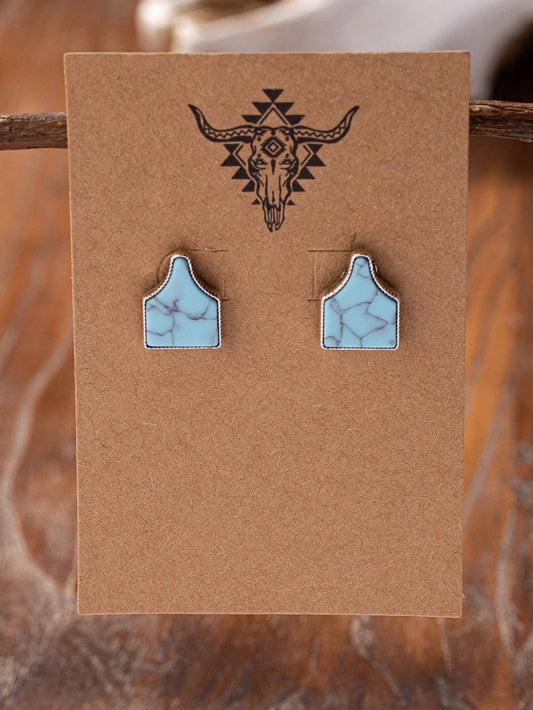 Cow Tag - Faux Cowhide Stud Earrings: Turquoise