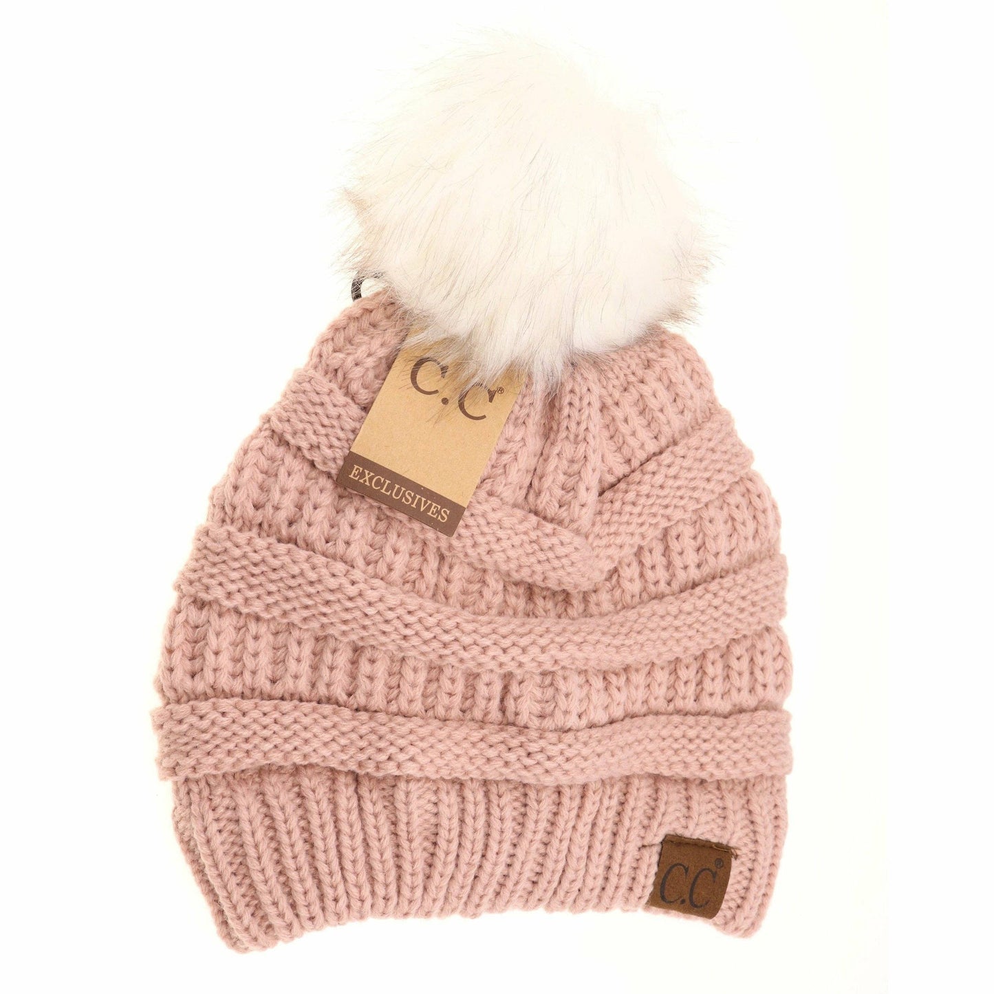 Classic Fur Pom CC Beanie: Rose/Ivory