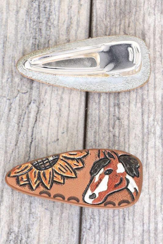 Horse & Sunflower Vegan Leather Hair Clip