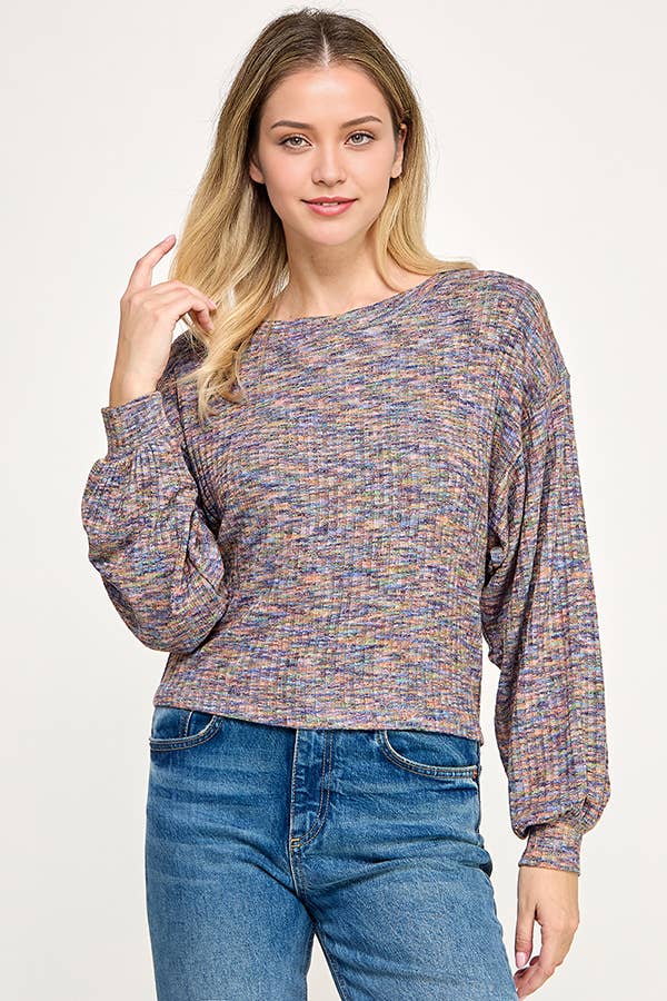 MARLED EFFECT LONG SLEEVE SWEATER TOP