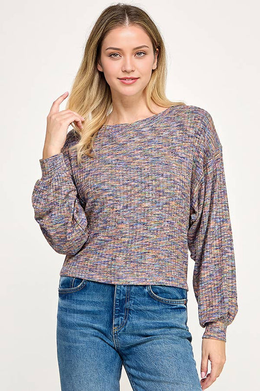 MARLED EFFECT LONG SLEEVE SWEATER TOP